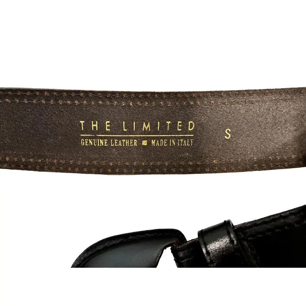 Vintage 80s The Limited Black Leather Belt Made in Italy Sz S Wide 27-33”
